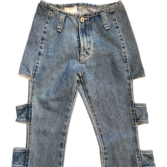 Vintage 1990s Windowpane Cut-Out High Waist Jeans With Side Tabs Size 26 x 30 - Picture 3 of 8